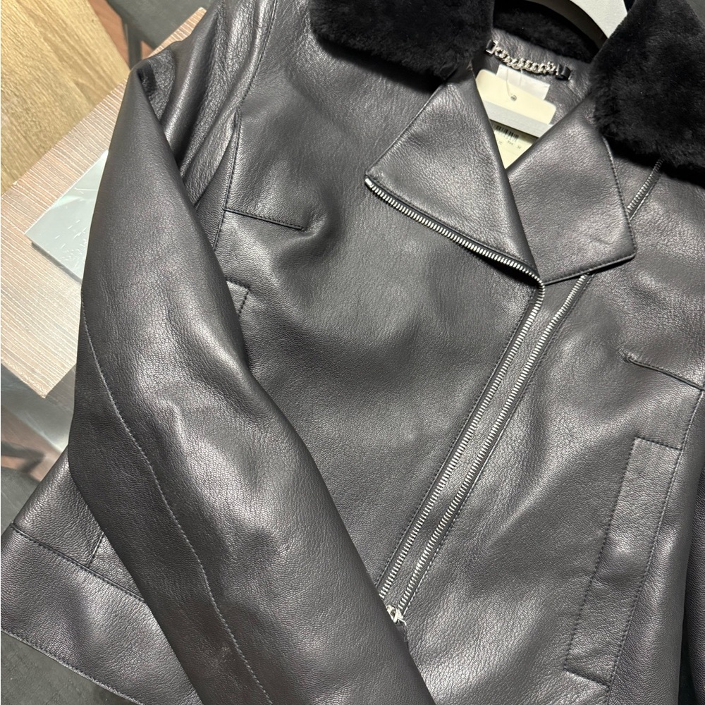 Hermes Black Leather Jacket with Plush Collar - Picture 7 of 8